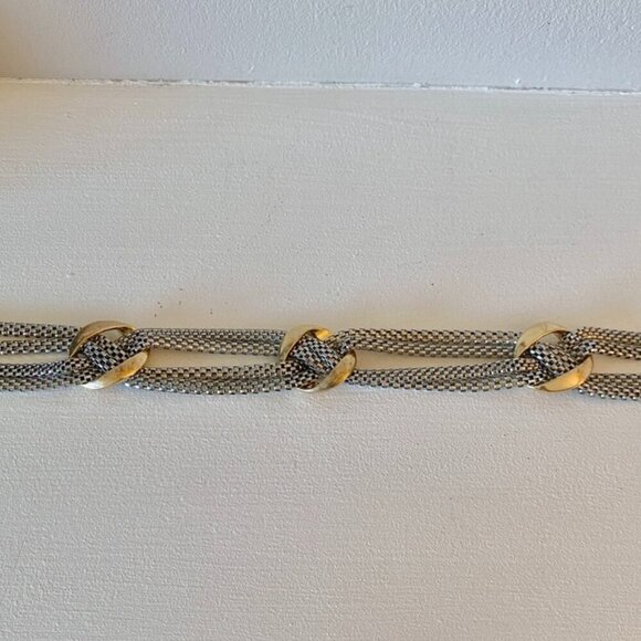 Silver and Gold Multistrand Box Chain Necklace - Picture 6 of 8